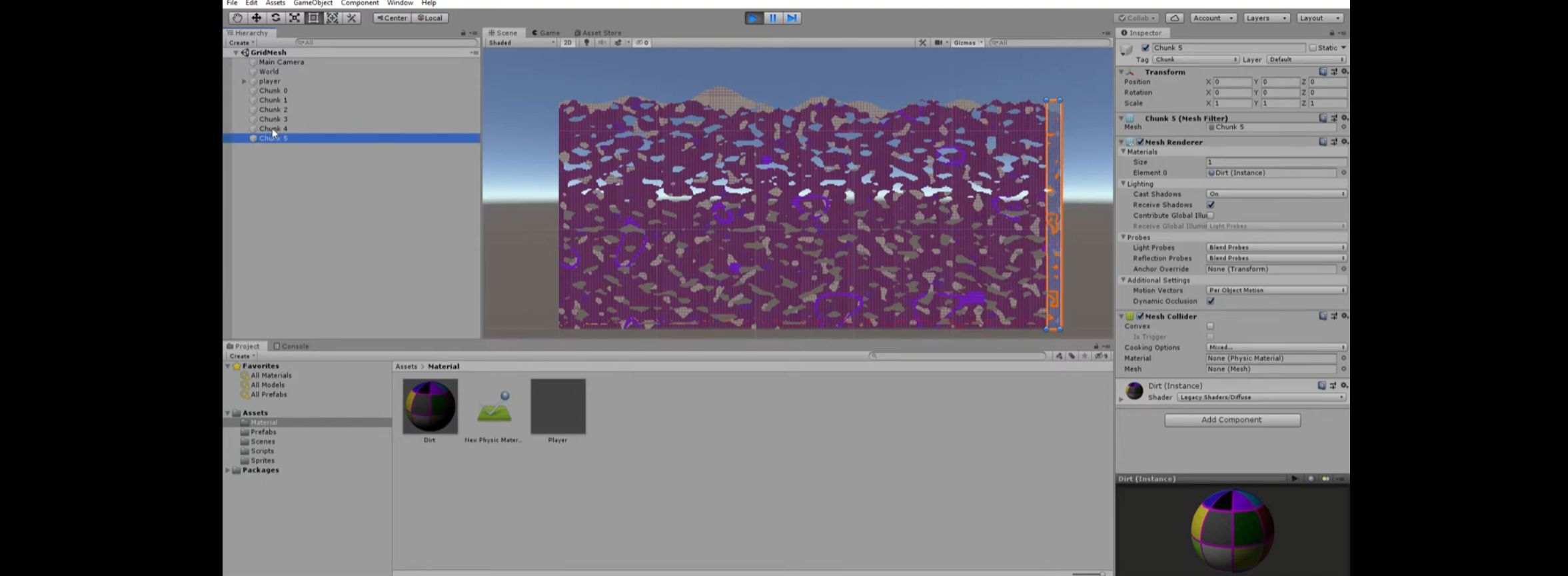 Unity 3D Perlin Noise Procedurally Generated Mesh Terrain with Colliders